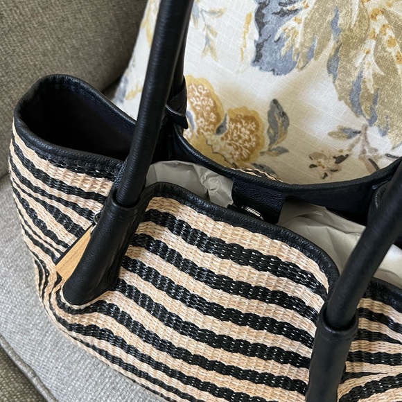 Vince Camuto Elegant Black and Tan Striped Tote Bag, natural straw - Picture 2 of 16